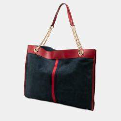Pre Owned Gucci Blue, Red Large Web Suede Rajah Tote