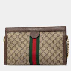 Pre Owned Gucci Brown Medium GG Supreme Web Ophidia Chain Shoulder Bag