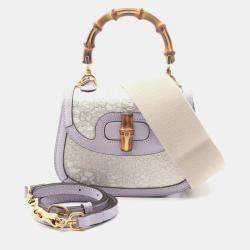 Pre Owned Gucci Bamboo 1947 Gg Canvas Handbag And Leather Beige Purple