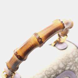 Pre Owned Gucci Bamboo 1947 Gg Canvas Handbag And Leather Beige Purple