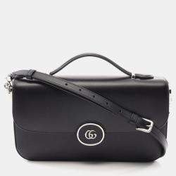 Pre Owned Gucci Double G Shoulder Bag Leather Black