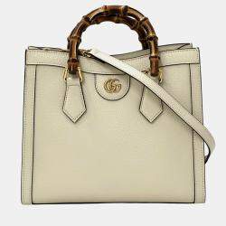 Pre Owned Gucci Diana Small Bag Bamboo Gg Marmont Leather White