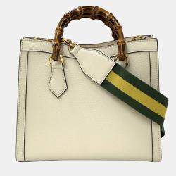 Pre Owned Gucci Diana Small Bag Bamboo Gg Marmont Leather White
