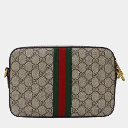 Pre Owned Gucci Ophidia Gg Supreme Small Crossbody Bag Beige And Brown