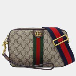 Pre Owned Gucci Ophidia Gg Supreme Small Crossbody Bag Beige And Brown