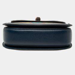 Pre Owned Gucci Bamboo Handbag/Shoulder Bag  Navy Multicolor Leather