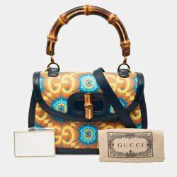 Pre Owned Gucci Bamboo Handbag/Shoulder Bag  Navy Multicolor Leather