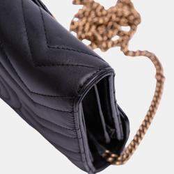 Pre Owned Gucci Black GG Marmont Matelasse Leather Wallet On Chain