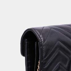 Pre Owned Gucci Black GG Marmont Matelasse Leather Wallet On Chain