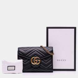 Pre Owned Gucci Black GG Marmont Matelasse Leather Wallet On Chain