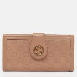 Pre Owned Gucci Studded Interlocking G Beige Guccissima Leather Continental Wallet