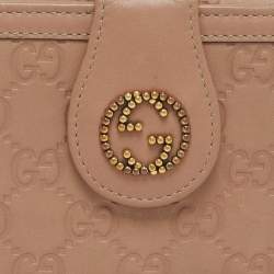 Pre Owned Gucci Studded Interlocking G Beige Guccissima Leather Continental Wallet
