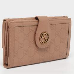 Pre Owned Gucci Studded Interlocking G Beige Guccissima Leather Continental Wallet