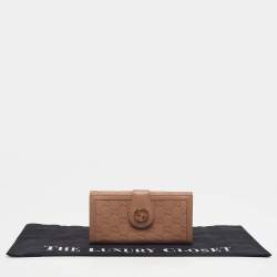 Pre Owned Gucci Studded Interlocking G Beige Guccissima Leather Continental Wallet