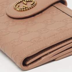 Pre Owned Gucci Studded Interlocking G Beige Guccissima Leather Continental Wallet