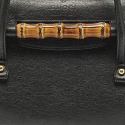 Pre Owned Gucci New Bullet Bamboo Medium Black Leather Bag