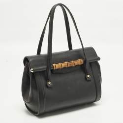 Pre Owned Gucci New Bullet Bamboo Medium Black Leather Bag