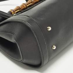 Pre Owned Gucci New Bullet Bamboo Medium Black Leather Bag