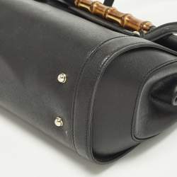 Pre Owned Gucci New Bullet Bamboo Medium Black Leather Bag