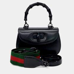 Pre Owned Gucci Black Leather Bamboo 1947 Small Top Handle Bag