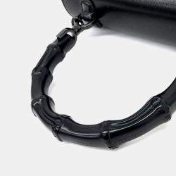 Pre Owned Gucci Black Leather Bamboo 1947 Small Top Handle Bag