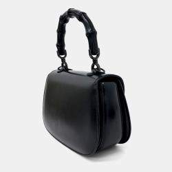 Pre Owned Gucci Black Leather Bamboo 1947 Small Top Handle Bag