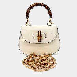 Pre Owned Gucci White Patent Leather Patent 1947 Mini Top Handle Bag