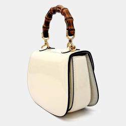 Pre Owned Gucci White Patent Leather Patent 1947 Mini Top Handle Bag