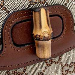 Pre Owned Gucci Beige Brown Canvas and Leather Crystal Bamboo 1947 Mini Top Handle Bag