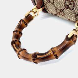 Pre Owned Gucci Beige Brown Canvas and Leather Crystal Bamboo 1947 Mini Top Handle Bag