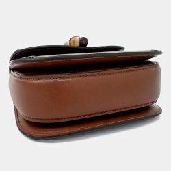 Pre Owned Gucci Beige Brown Canvas and Leather Crystal Bamboo 1947 Mini Top Handle Bag