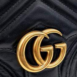 Pre Owned Gucci Black Leather Matelasse Marmont Top Handle Bag