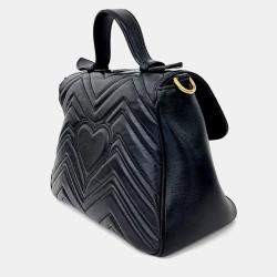 Pre Owned Gucci Black Leather Matelasse Marmont Top Handle Bag