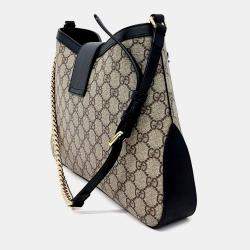 Pre Owned حقيبة كتف غوتشي بيج أسود PVC بقفل GG متوسطة الحجم