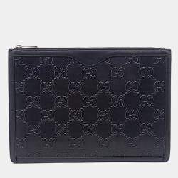 Pre Owned Gucci Black Leather GG Embossed Clutch