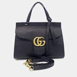 Pre Owned Gucci Black Leather GG Marmont Mini Tote and Shoulder Bag
