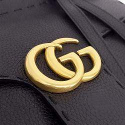 Pre Owned Gucci Black Leather GG Marmont Mini Tote and Shoulder Bag