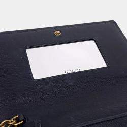 Pre Owned Gucci Black Leather GG Marmont Crystal Chain Crossbody Bag