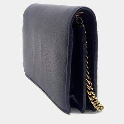 Pre Owned Gucci Black Leather GG Marmont Crystal Chain Crossbody Bag