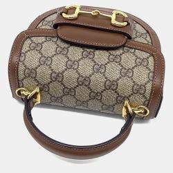 Pre Owned Gucci Beige Brown Leather and PVC 1955 Horsebit Mini Top Handle Bag