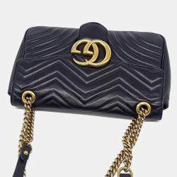 Pre Owned Gucci Black Leather Marmont Matrasse Shoulder Bag