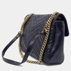 Pre Owned Gucci Black Leather Marmont Matrasse Shoulder Bag