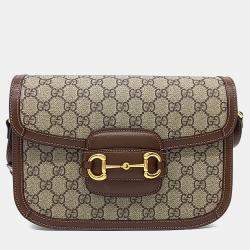 Pre Owned حقيبة كتف غوتشي قماش بيج وبني حزام الحصان 1955