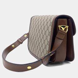 Pre Owned Gucci Beige, Brown Canvas 1955 Horsebit Shoulder Bag