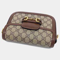 Pre Owned Gucci Beige, Brown Canvas and Leather Horsebit 1955 Mini Bag