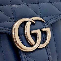 Pre Owned Gucci Blue Leather GG Marmont Mini Top Handle Bag