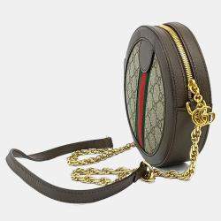 مملوكة مسبقًا Gucci Beige Brown Canvas and Leather Ophidia Mini GG Round Shoulder Bag