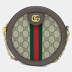 مملوكة مسبقًا Gucci Beige Brown Canvas and Leather Ophidia Mini GG Round Shoulder Bag