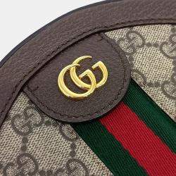 مملوكة مسبقًا Gucci Beige Brown Canvas and Leather Ophidia Mini GG Round Shoulder Bag