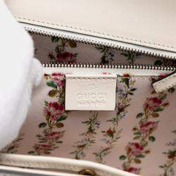 Pre Owned Gucci White Calfskin Frame Print Bamboo Top Handle Bag